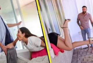 Persuaded an Asian girl into a passionate threesome on the couch