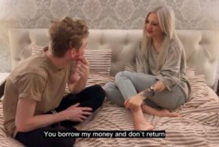 Russian chick stood doggy style and repaid her debt to her friend in kind