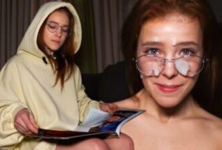 A Red -Haired Modest Received A Powerful Cumshot For Glasses After Sex