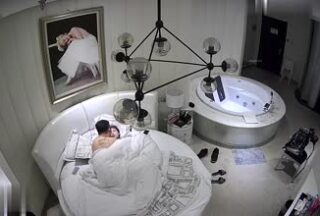 Hotel Hidden Camera – Red Skirt Rich Girl And Her Kept Boy Check In And Fuck Her Pussy With The Flashlight On Her Phone