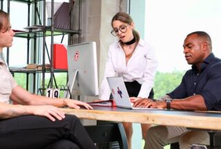 Busty Secretary Caught In A Wild Group Sex Scene